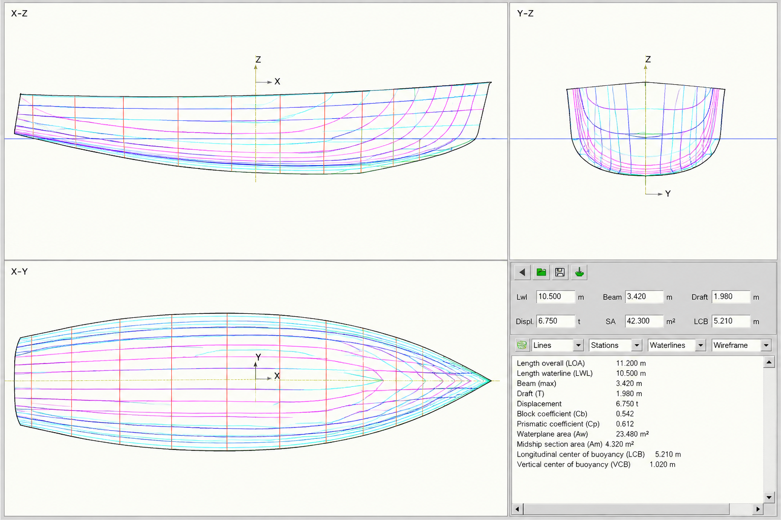 Plan de carène de voilier dans un logiciel de conception navale